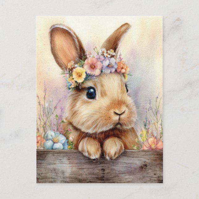 Carte Postale Easter Postcard with Easter Eggs and Bunny (Devant)