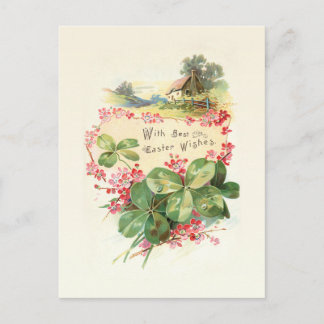 Carte Postale Easter Wishes with Clover and Wild Roses