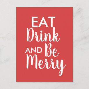 Carte Postale Eat Drink & Be Joyeux Noël rouge Citation blanche