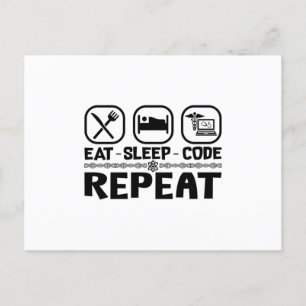 Carte Postale Eat Sleep Code Repeat Medical Coder Coding Gift