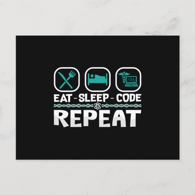 Carte Postale Eat Sleep Code Repeat Medical Coder ICD Coding (Devant)