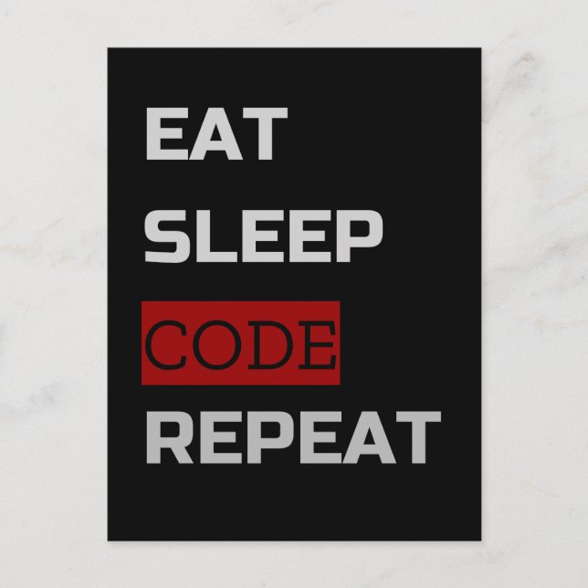 Carte Postale Eat Sleep CODE Répéter (Devant)