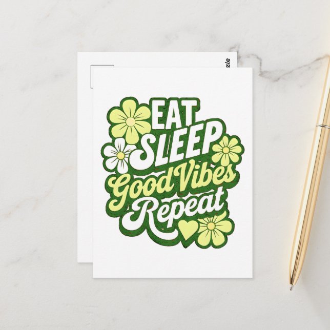 Carte Postale Eat Sleep Good Vibes Répéter (Devant/Arrière en situation)