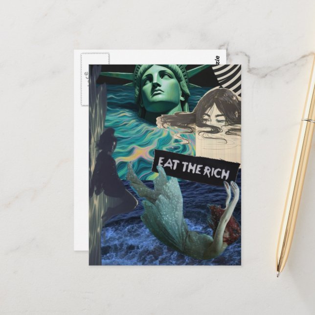 Carte Postale Eat the Rich Mixed Media Collage Women and Liberty (Devant/Arrière en situation)
