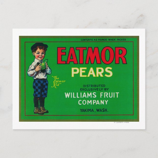 Carte Postale Eatmor Pear Crate LabelYakima, WA (Devant)