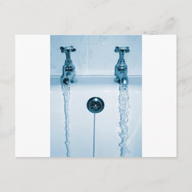 Carte Postale Eau chaude et froide, heure du bain, robinets ouve (Devant)