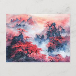 Carte Postale Eau chinoise Montagnes d'automne au coucher du sol