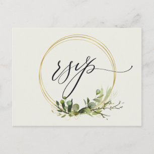 CARTE POSTALE EAU COULEUR RUSTIQUE EN FEAIN VERT FOLIAGE OR RSVP