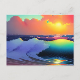 Carte Postale Eau d'océan bleue et nuages roses