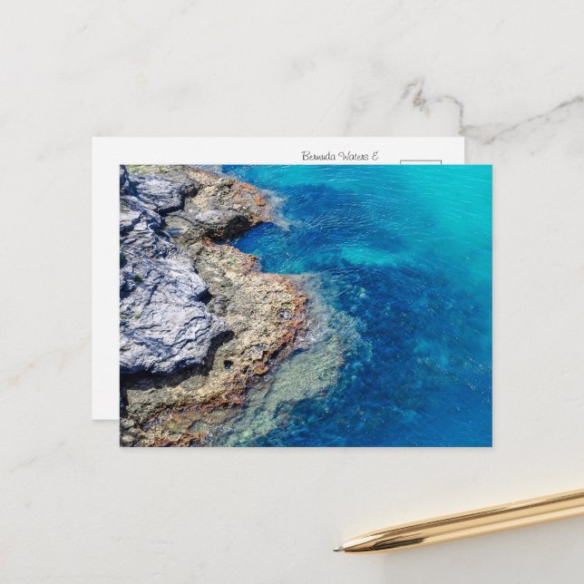 Carte Postale Eaux Bermudes et rivage rocheux (Devant/Arrière en situation)