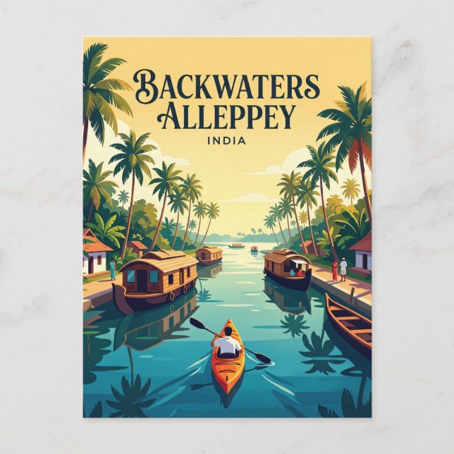 Carte Postale Eaux intérieures Alleppey Inde (Devant)