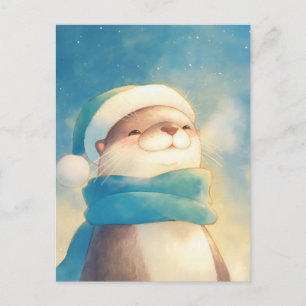 Carte Postale Écharpe bleue de loutre de mer d'hiver