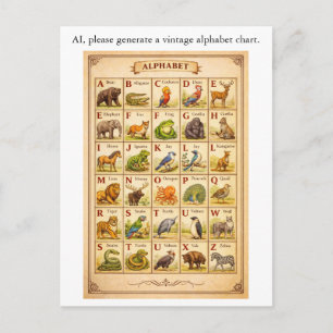 Carte Postale Échec de l'IA Alphabet Vintage avec Animaux