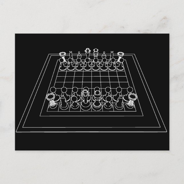 Carte Postale Échecs et pièces d'échecs : (Devant)