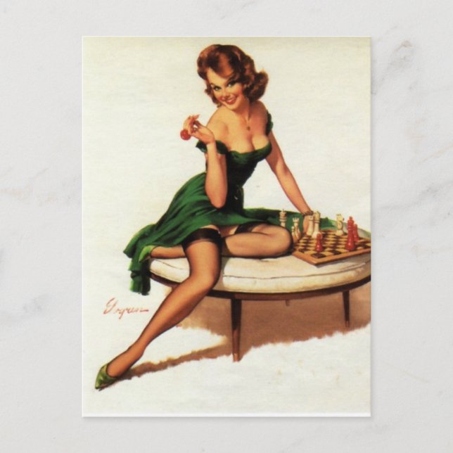 Carte Postale Échecs Girl Pin Up (Devant)