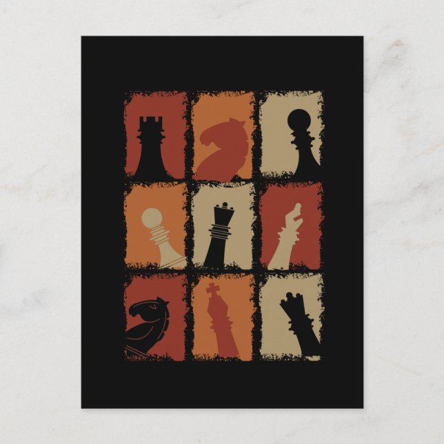 Carte Postale Échecs - Pièces d'Échecs Rétro (Devant)