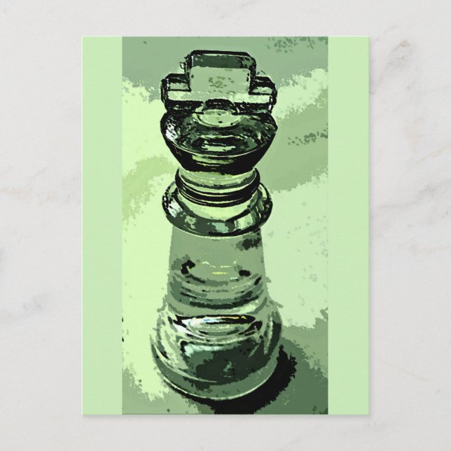 Carte Postale Échecs, Roi de verre, Arrière - plan vert, Contour (Devant)