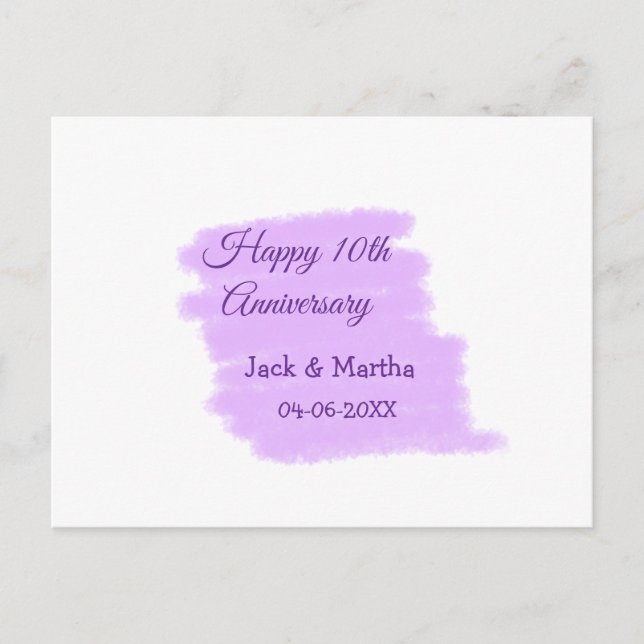 Carte Postale Éclaboussure aquarelle violette moderne 10e annive (Devant)