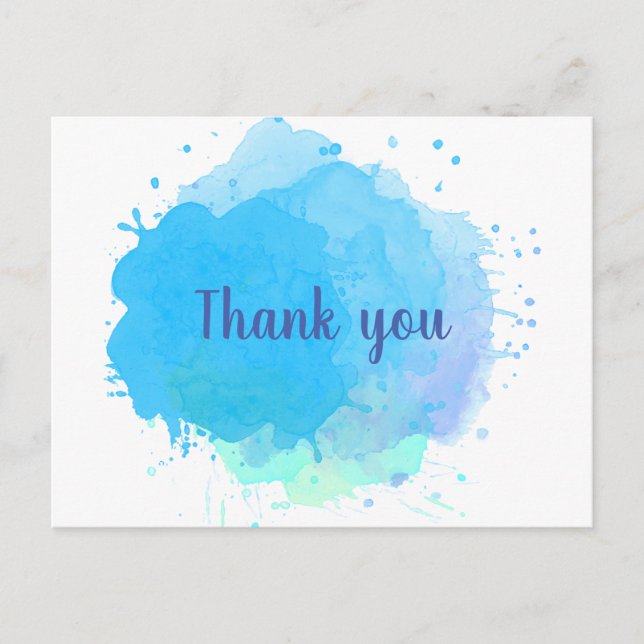 Carte Postale Éclaboussure d'aquarelle bleue Merci pour l'entrep (Devant)