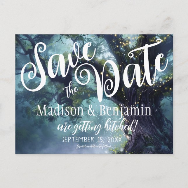 Carte Postale Éclairage des fées de chêne forestier enchanté Dat (Devant)