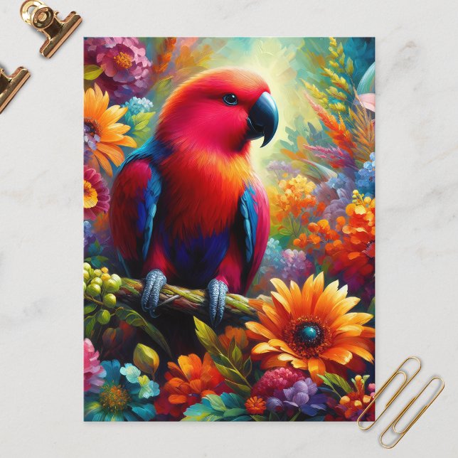 Carte Postale Eclectus Parrot aux fleurs colorées (Créateur téléchargé)