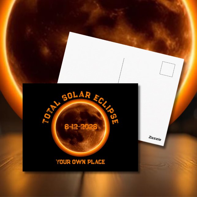Carte Postale Éclipse solaire totale 12 août 2026 (Total Solar Eclipse August 12 2026 Postcard)
