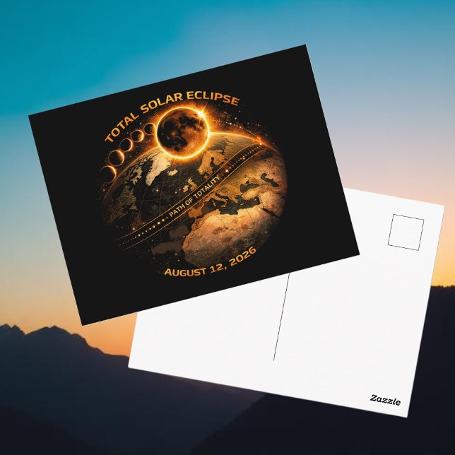 Carte Postale Éclipse solaire totale août 2026 trajectoire de la (Total Solar Eclipse August 2026 Path of Totality Postcard )