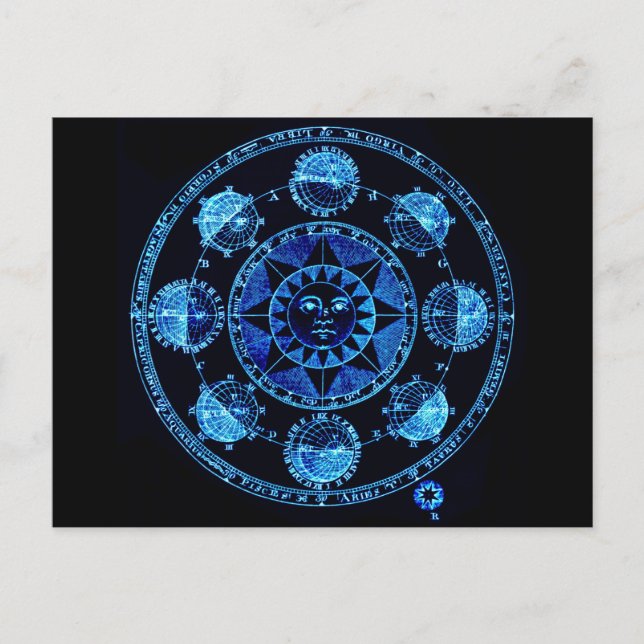 Carte Postale Éclipses Soleil Zodiac bleu clair modifié (Devant)