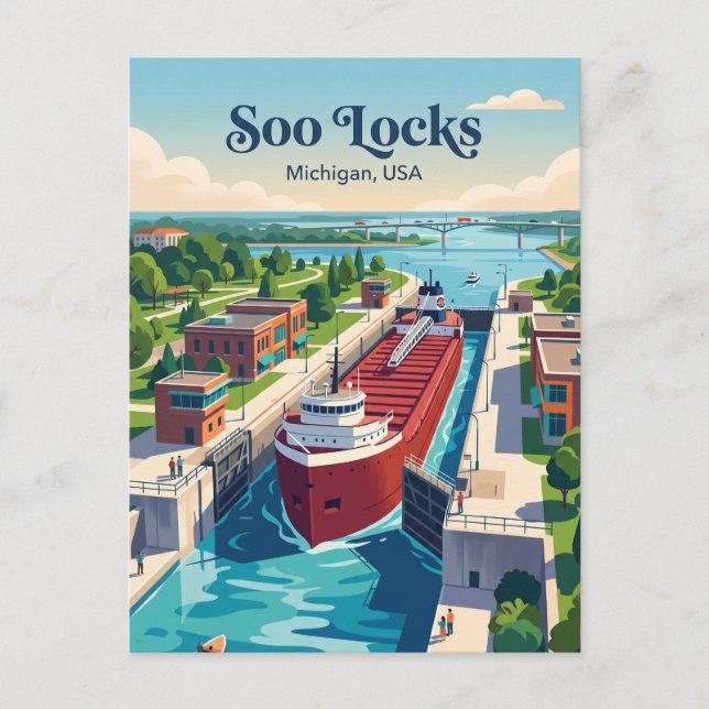 Carte Postale Écluses Soo Michigan (Devant)
