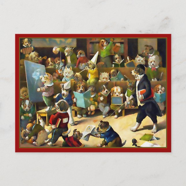 Carte postale : "École de chien" de Louis Wain (Devant)
