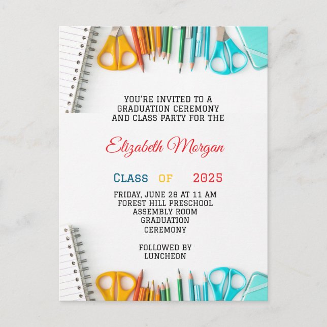 Carte Postale école maternelle moderne pour enfants de fin d'étu (Devant)