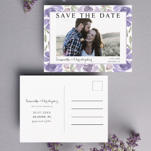 Carte Postale Économisez la date Bohème Violet Fleurs Aquarelle