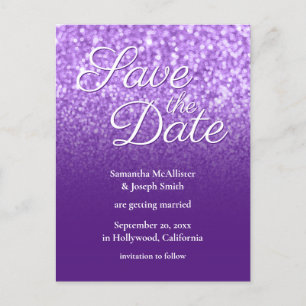 Carte Postale Économisez la Date de Mariage Royale Violet Ombré