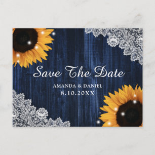 Carte Postale Économisez la date de mariage Tournesol en bois bl