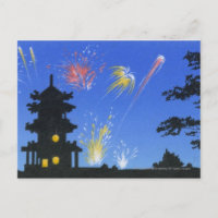 Écran de feu et silhouette de pagode