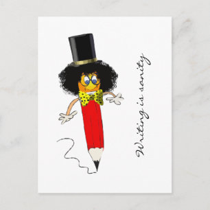 Carte Postale Ecrire est Sanity, Drôle Clown tête sur crayon