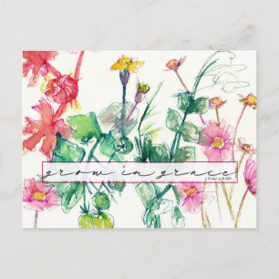 Carte Postale Écriture biblique Verset Croître en grâce Fleurs
