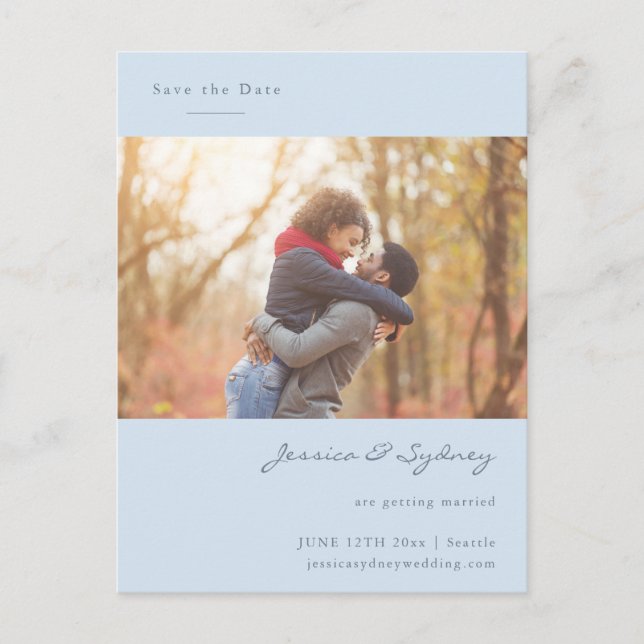 Carte Postale Écriture Bleue Douce Couple Photo Mariage (Devant)