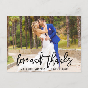 Carte Postale Écriture Brossée Moderne Mariage Amour et Merci