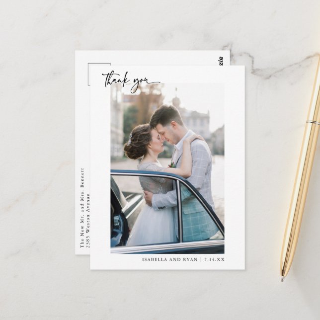 Carte Postale Écriture calligraphique romantique pour photo de m (Devant/Arrière en situation)