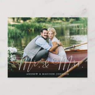 Carte Postale Écriture de cœur M. & Mme Mariage Fuite amoureuse