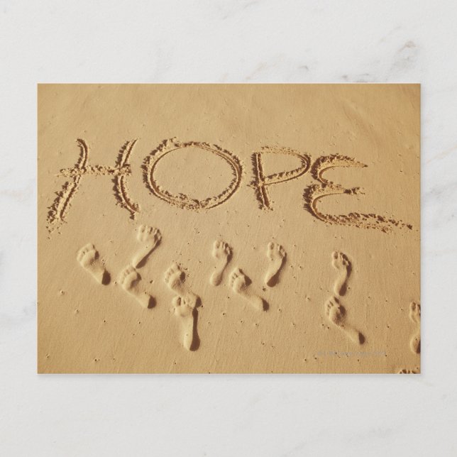 Carte Postale Ecriture de sable "Hope" sur la plage avec le (Devant)