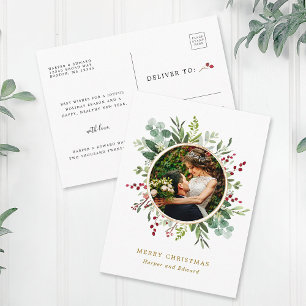 Carte Postale Écriture dorée de Noël botanique Photo Fêtes