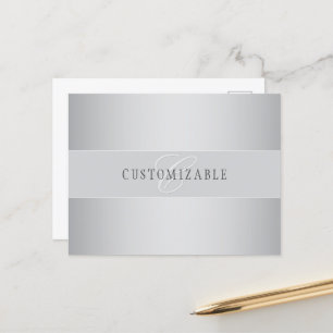 Carte Postale Écriture élégante de monogramme modifiable   Gris