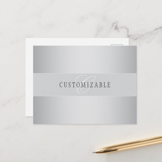 Carte Postale Écriture élégante de monogramme modifiable | Gris (Devant/Arrière en situation)