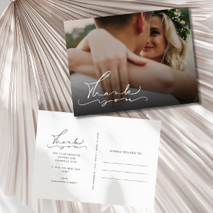 Carte Postale Écriture élégante Photo Mariage Remerciements