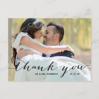 Carte Postale Écriture manuscrite Noir 2 Mariage photo Merci
