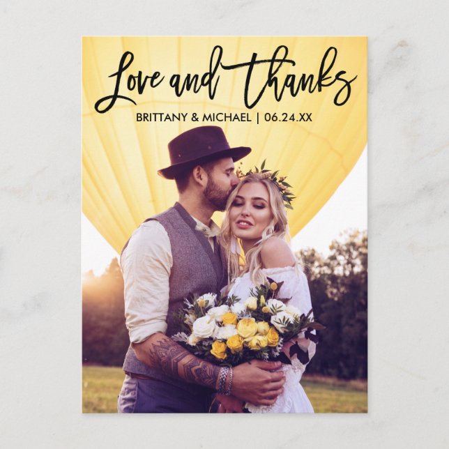 Carte Postale Écriture Moderne au Pinceau Mariage Amour Merci Co (Devant)