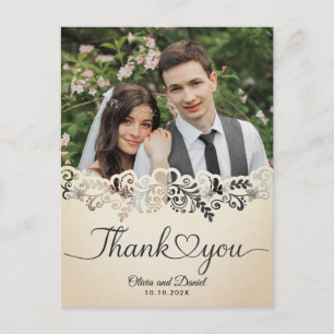 Carte Postale Écriture Moderne Cœur Amour Mariage Plat Merci Po