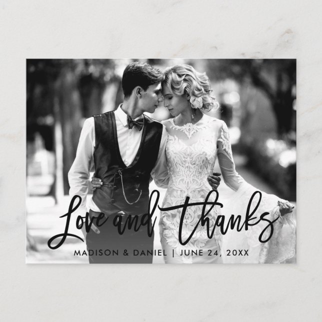 Carte Postale Écriture Pinceau Amour Merci Photo Noir et Blanc (Devant)